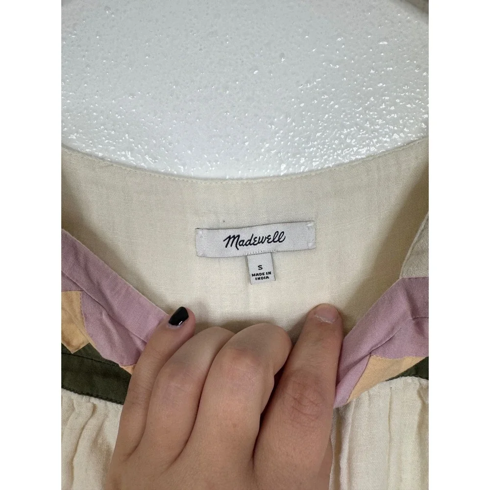 Madewell Light Cream Gauze Square Neck Top Geometric Applique AK024 Womens Small